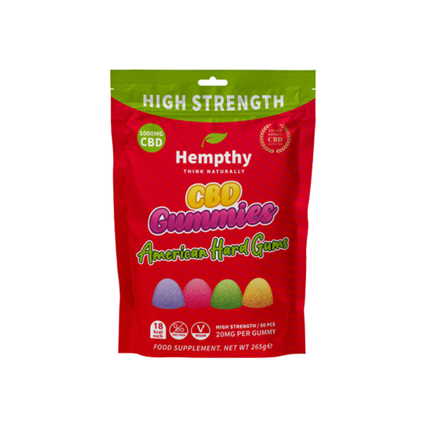 Hempthy 1000mg CBD American Hard Gums Gummies - 50 Pieces | Hempthy | CBD Products