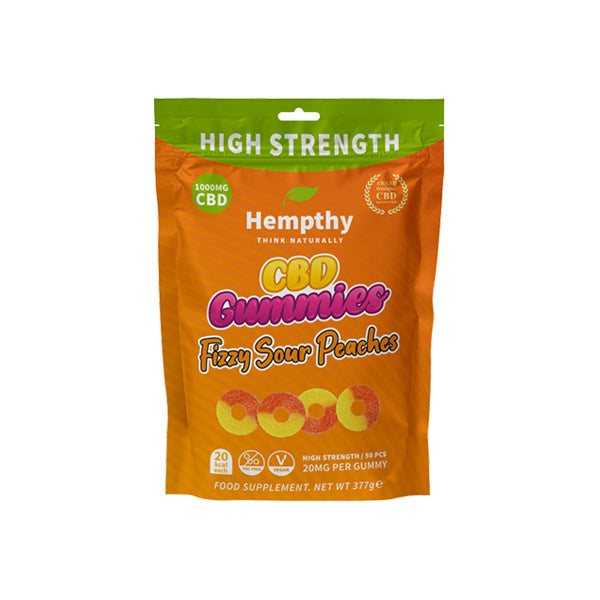 Hempthy 1000mg CBD Fizzy Sour Peach Rings Gummies - 50 Pieces | Hempthy | CBD Products