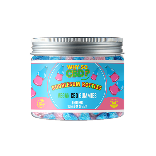 Why So CBD? 1500mg CBD Small Vegan Gummies - 11 Flavours CBD Products Bubblegum Bottles,Cherries,Cherry Bottles,Cola Bottles,Fizzy Bones,Fruit Mix,Gummy Bears,Gummy Sticks,Sour Dummies,Strawberries,Watermelon Slices Why So CBD Sky Blue