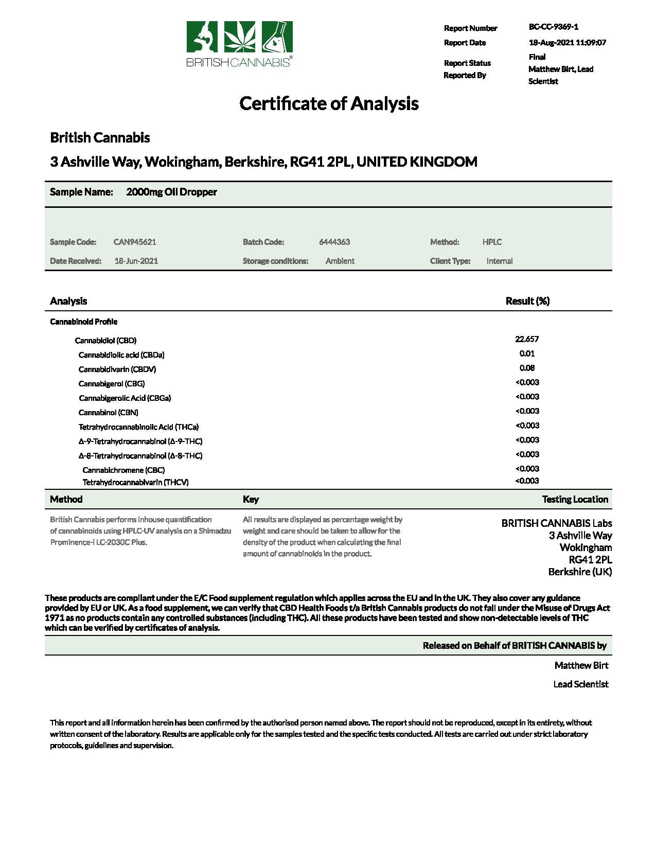 CBD by British Cannabis 2000mg CBD Cannabis Oil - 10ml | CBD by British Cannabis | CBD Products