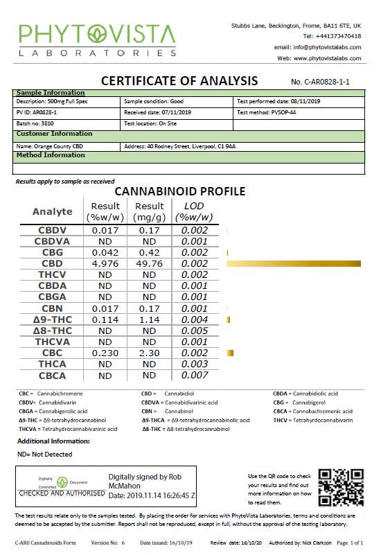 Orange County CBD 500mg 30ml MCT Oil - Organic Coconut Oil | Orange County | CBD Products